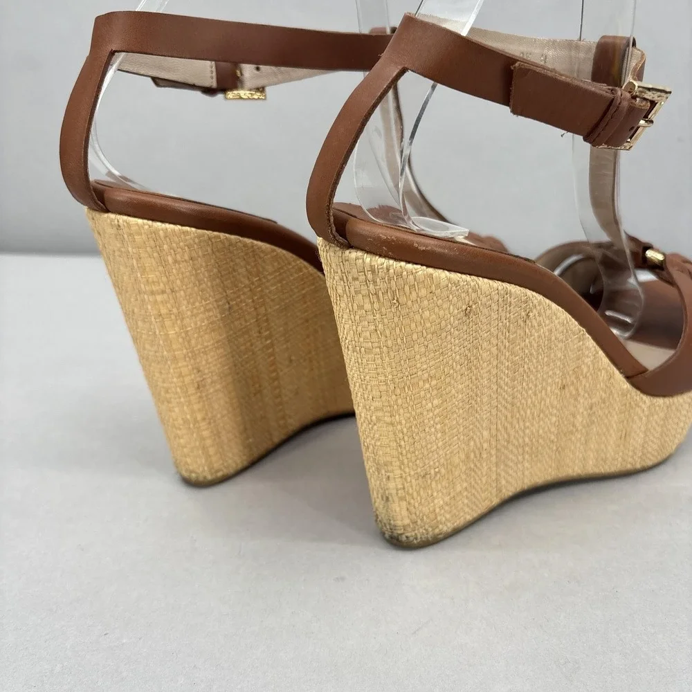 Salvatore Ferragamo Wedge Sandals Shoes Womens 8.5 Leather‎ Espadrille Italy